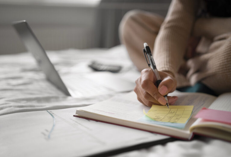 side-view-woman-working-as-economist